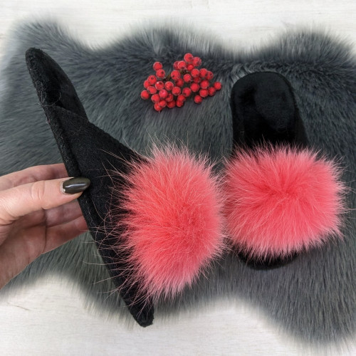 Тапочки женские войлочные для ламината с натуральным мехом Slippers коралловые 4243