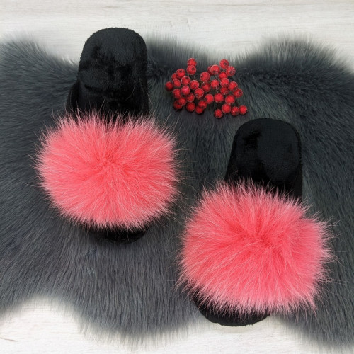 Тапочки женские войлочные для ламината с натуральным мехом Slippers коралловые 4243