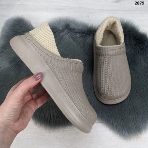 Калоші без задника сабо на хутрі жіночі Dago Style бежеві 2879