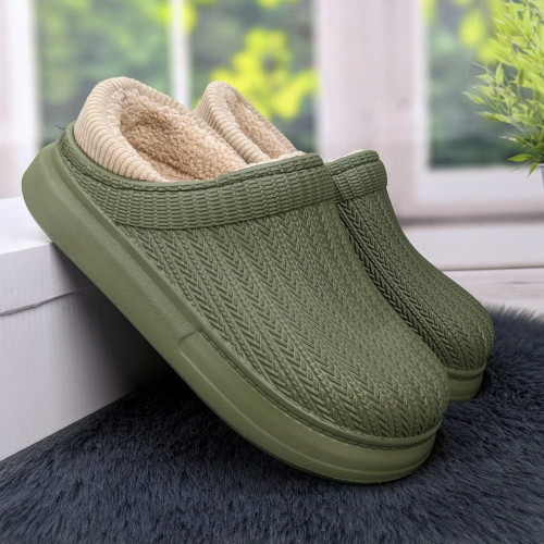 Калоші без задника сабо на хутрі жіночі Dago Style оливкові 2879