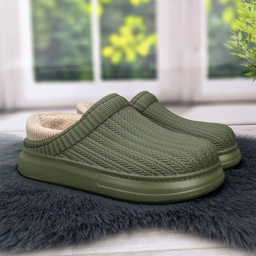 Калоші без задника сабо на хутрі жіночі Dago Style оливкові 2879