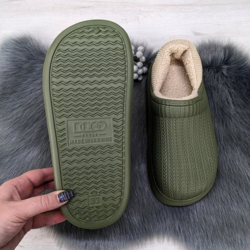 Калоші без задника сабо на хутрі жіночі Dago Style оливкові 2879