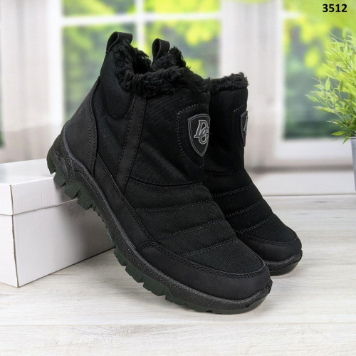 Черевики чоловічі чорні зимові з блискавкою на хутрі Dago Style 3512