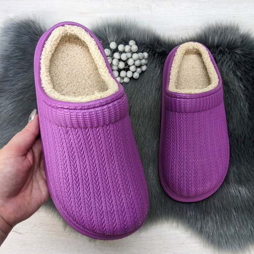Калоші без задника сабо на хутрі жіночі Dago Style бузкові 2879-2
