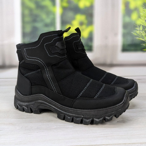 Черевики чоловічі чорні зимові високі з блискавкою на хутрі Dago Style 3623