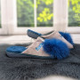 Тапочки жіночі домашні Белста сірі з синім помпоном Фламінго 2728