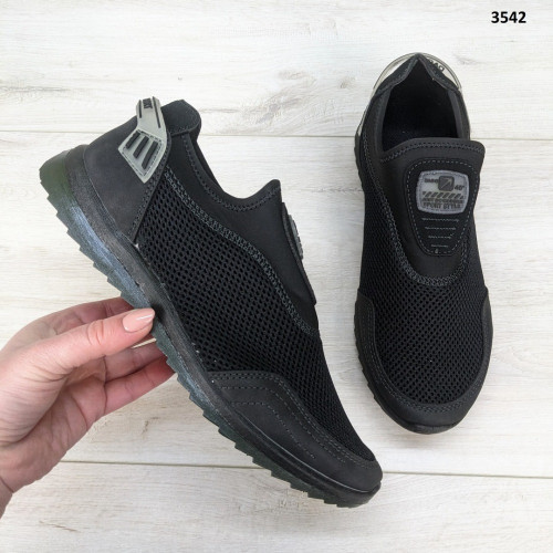 Кросівки чоловічі мокасини літні сітка чорні Dago Style 3542