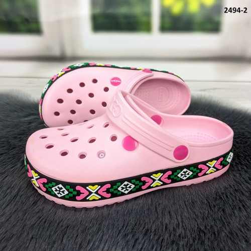 Сабо крокси жіночі світло-рожеві з візерунком вишиванка Dago Style 2494_2