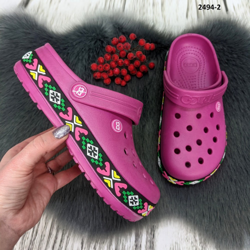 Сабо крокси жіночі малинові з візерунком вишиванка Dago Style 2494_2