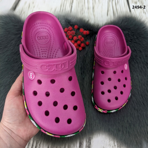 Сабо крокси жіночі малинові з візерунком вишиванка Dago Style 2494_2