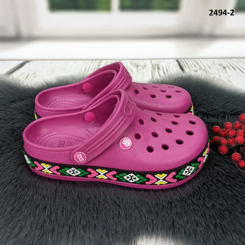 Сабо крокси жіночі малинові з візерунком вишиванка Dago Style 2494_2