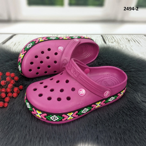 Сабо крокси жіночі малинові з візерунком вишиванка Dago Style 2494_2