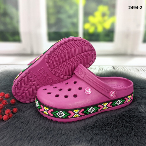 Сабо крокси жіночі малинові з візерунком вишиванка Dago Style 2494_2