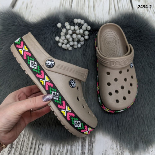 Сабо крокси жіночі кавові з яскравим візерунком вишиванка Dago Style 2494_2