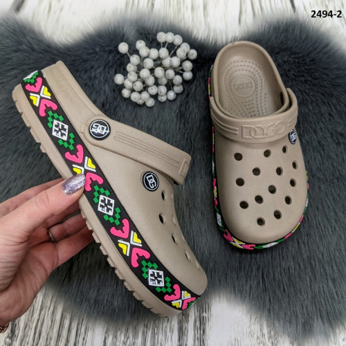 Сабо крокси жіночі кавові з яскравим візерунком вишиванка Dago Style 2494_2