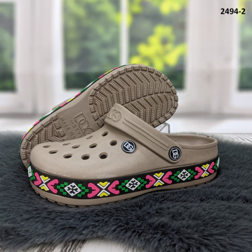Сабо крокси жіночі кавові з яскравим візерунком вишиванка Dago Style 2494_2