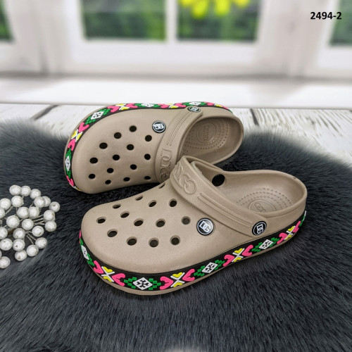 Сабо крокси жіночі кавові з яскравим візерунком вишиванка Dago Style 2494_2