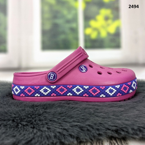 Сабо крокси жіночі малинові з візерунком вишиванка Dago Style 2494