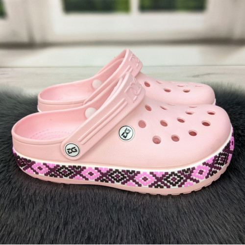Сабо крокси жіночі рожеві з візерунком вишиванка Dago Style 2494