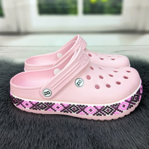 Сабо крокси жіночі рожеві з візерунком вишиванка Dago Style 2494