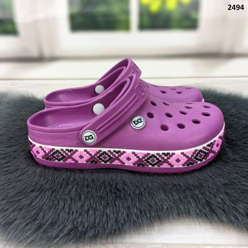 Сабо крокси жіночі бузкові з візерунком вишиванка Dago Style 2494