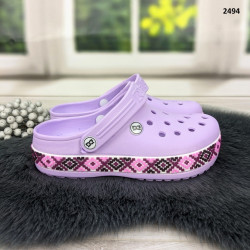 Сабо крокси жіночі лавандові з візерунком вишиванка Dago Style 2494