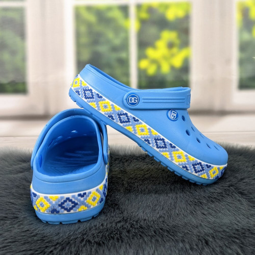 Сабо крокси жіночі сині з яскравим візерунком вишиванка Dago Style 2494