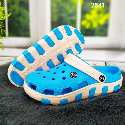 Сабо кроксы женские голубые с бежевыми вставками Luck Line 2541