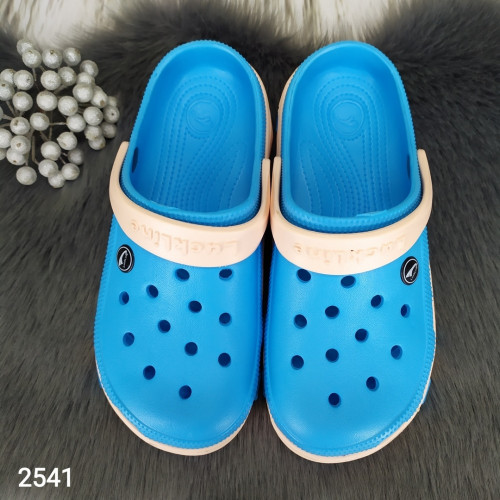 Сабо кроксы женские голубые с бежевыми вставками Luck Line 2541