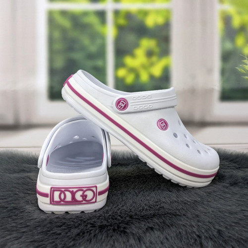 Сабо крокси жіночі білі з малиновою смужкою Dago Style 2578