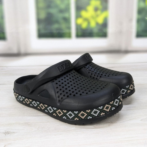 Чоловічі сабо крокси чорні з візерунком Вишиванка Dago Style 3214_2