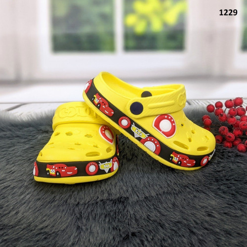 Кроксы сабо детские для мальчика желтые с машинкой Dago Style 1229