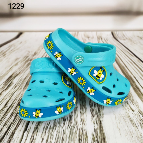 Крокси сабо дитячі для дівчинки бірюзові з бджілками Dago Style 1229