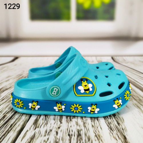 Крокси сабо дитячі для дівчинки бірюзові з бджілками Dago Style 1229