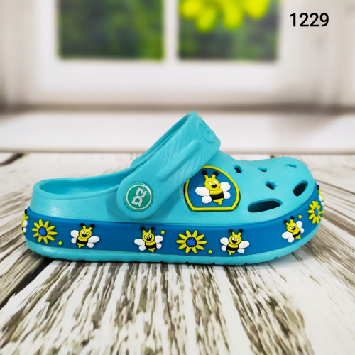 Крокси сабо дитячі для дівчинки бірюзові з бджілками Dago Style 1229