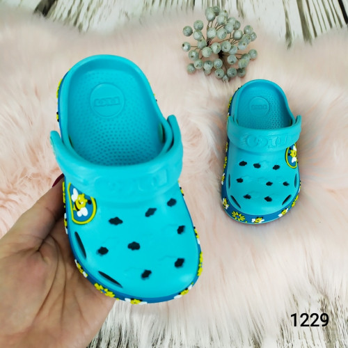 Крокси сабо дитячі для дівчинки бірюзові з бджілками Dago Style 1229