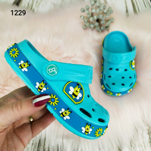 Крокси сабо дитячі для дівчинки бірюзові з бджілками Dago Style 1229