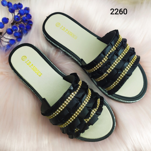 Модні жіночі шльопанці чорні з рюшами квітами Zoom 2260
