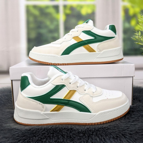 Кроссовки женские белые с зеленым демисезонные Swin Shoes 4383
