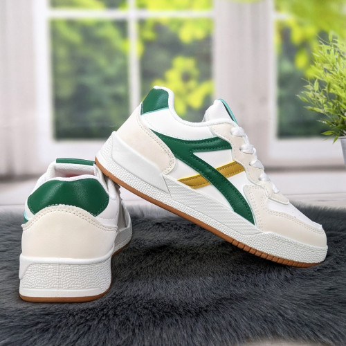 Кроссовки женские белые с зеленым демисезонные Swin Shoes 4383