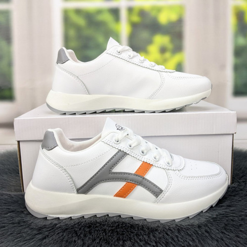 Кроссовки женские белые с серым демисезонные Swin Shoes 4382