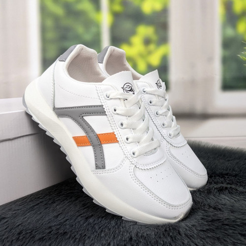 Кроссовки женские белые с серым демисезонные Swin Shoes 4382
