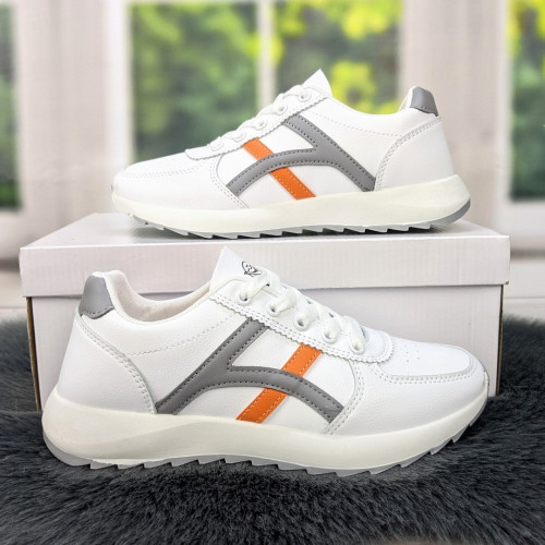 Кроссовки женские белые с серым демисезонные Swin Shoes 4382