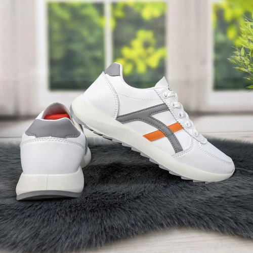 Кроссовки женские белые с серым демисезонные Swin Shoes 4382