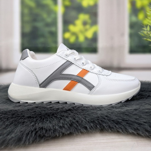 Кроссовки женские белые с серым демисезонные Swin Shoes 4382