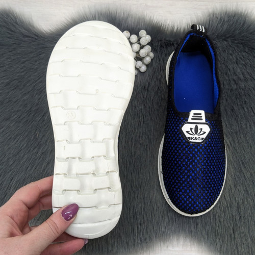 Мокасини жіночі сліпони сітка чорна з синім К&G 2201