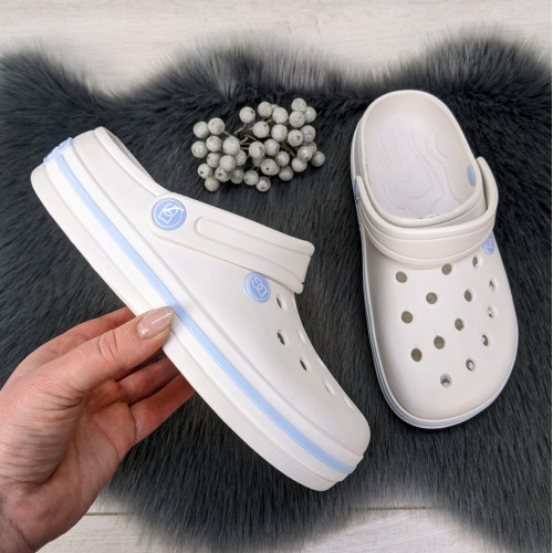 Сабо крокси жіночі піна білі з блакитним Даго Стиль 4399
