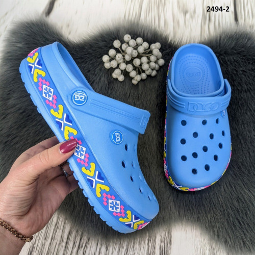 Сабо крокси жіночі блакитні з візерунком вишиванка Dago Style 2494_2