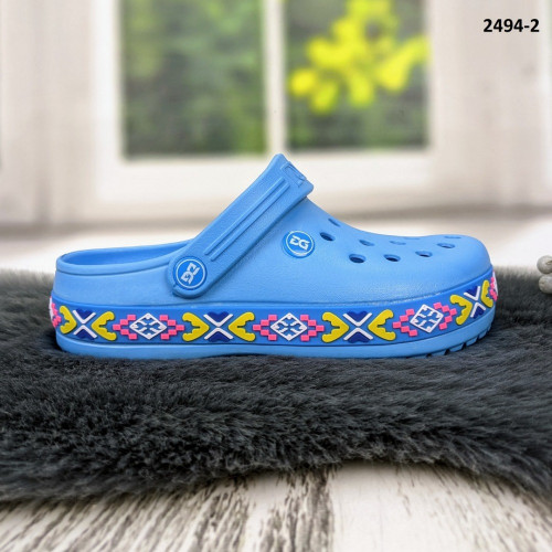 Сабо крокси жіночі блакитні з візерунком вишиванка Dago Style 2494_2