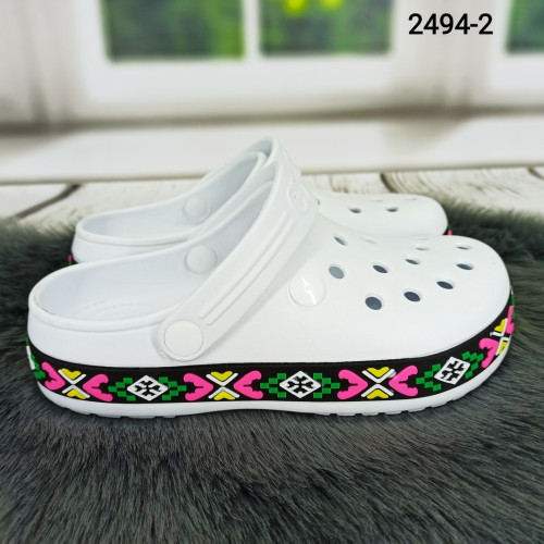 Сабо крокси жіночі білі з яскравим візерунком вишиванка Dago Style 2494_2